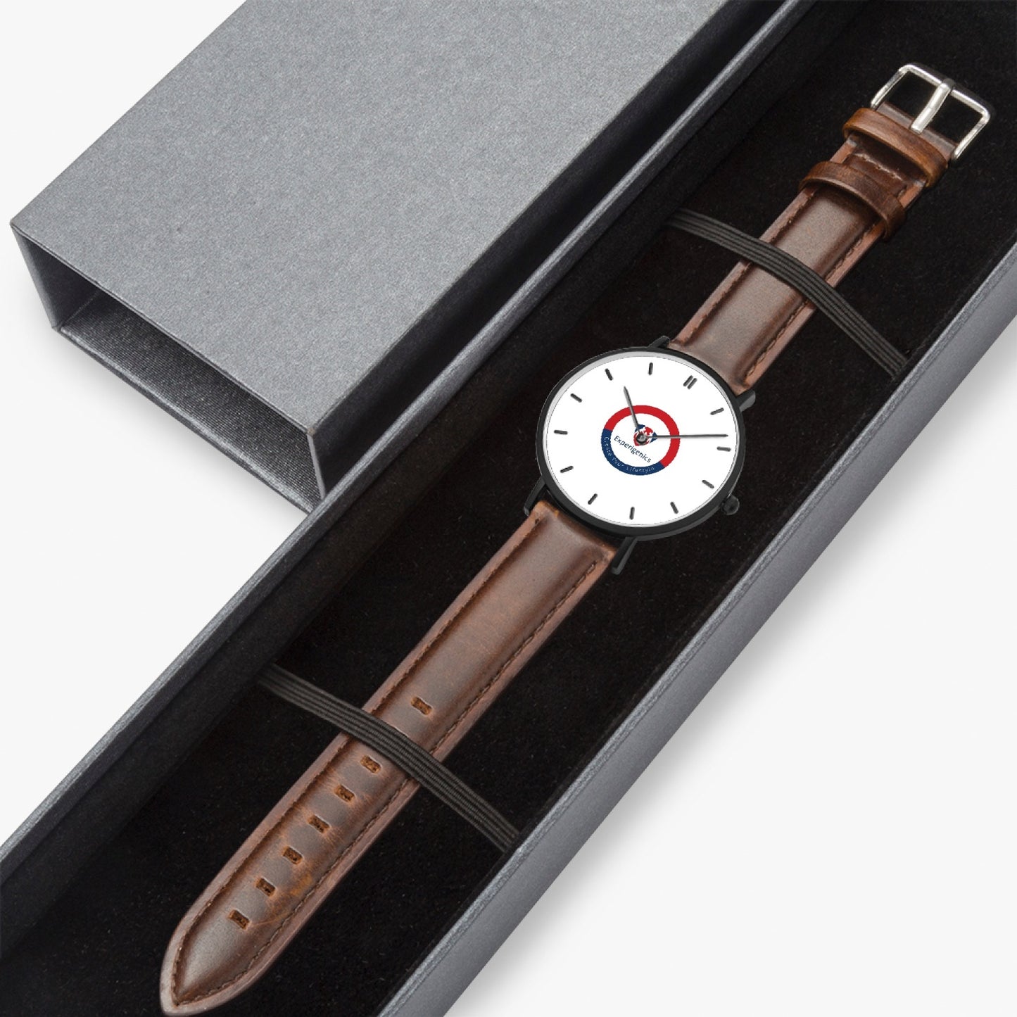 Hot Selling Ultra-Thin Leather Strap Quartz Watch (Black With Indicators)